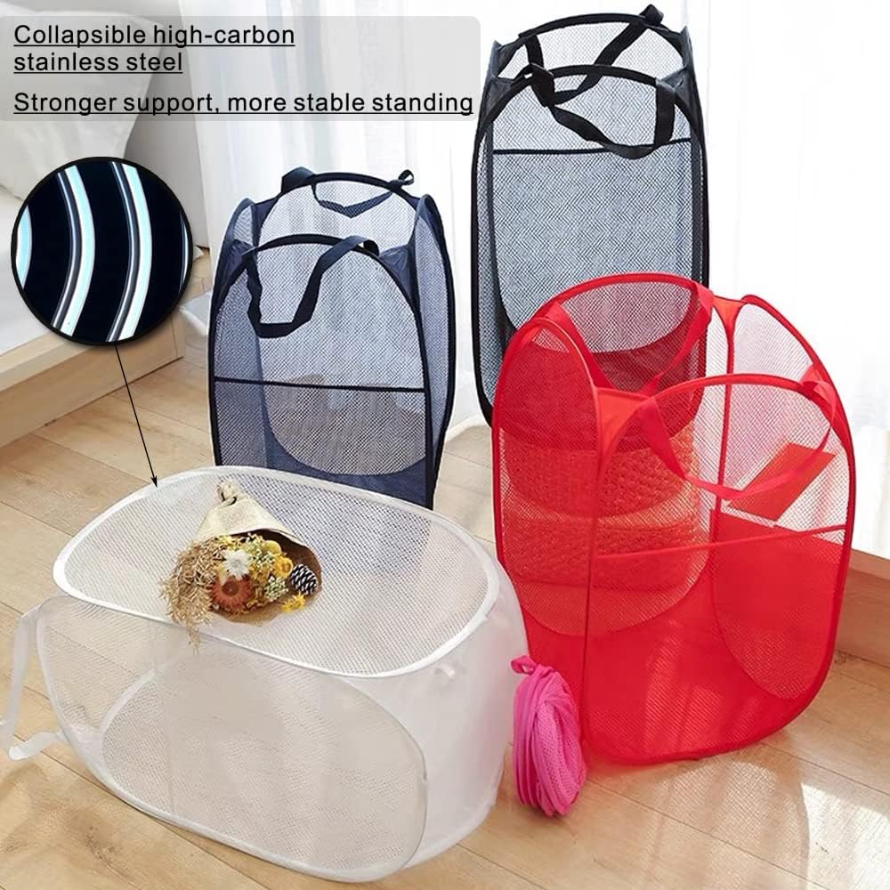 Deluxe Strong Mesh Pop up Laundry Hamper Basket with Side Pocket for Laundry Room, Bathroom, Kids Room, College Dorm or Travel Blush