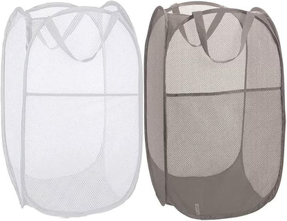 Deluxe Strong Mesh Pop up Laundry Hamper Basket with Side Pocket for Laundry Room, Bathroom, Kids Room, College Dorm or Travel Blush