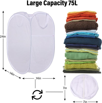 Deluxe Strong Mesh Pop up Laundry Hamper Basket with Side Pocket for Laundry Room, Bathroom, Kids Room, College Dorm or Travel Blush
