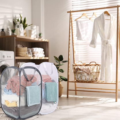 Deluxe Strong Mesh Pop up Laundry Hamper Basket with Side Pocket for Laundry Room, Bathroom, Kids Room, College Dorm or Travel Blush