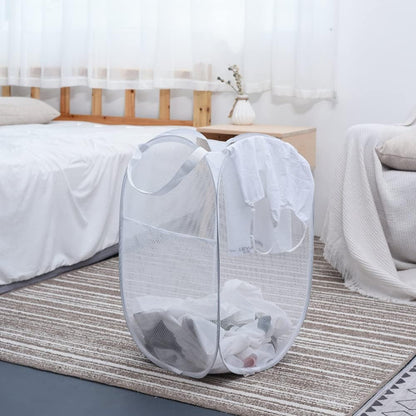 Deluxe Strong Mesh Pop up Laundry Hamper Basket with Side Pocket for Laundry Room, Bathroom, Kids Room, College Dorm or Travel Blush