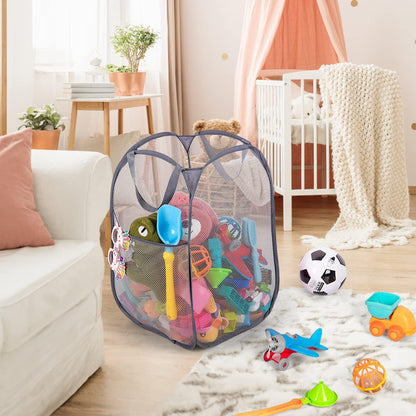 Deluxe Strong Mesh Pop up Laundry Hamper Basket with Side Pocket for Laundry Room, Bathroom, Kids Room, College Dorm or Travel Blush