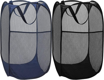 Deluxe Strong Mesh Pop up Laundry Hamper Basket with Side Pocket for Laundry Room, Bathroom, Kids Room, College Dorm or Travel Blush