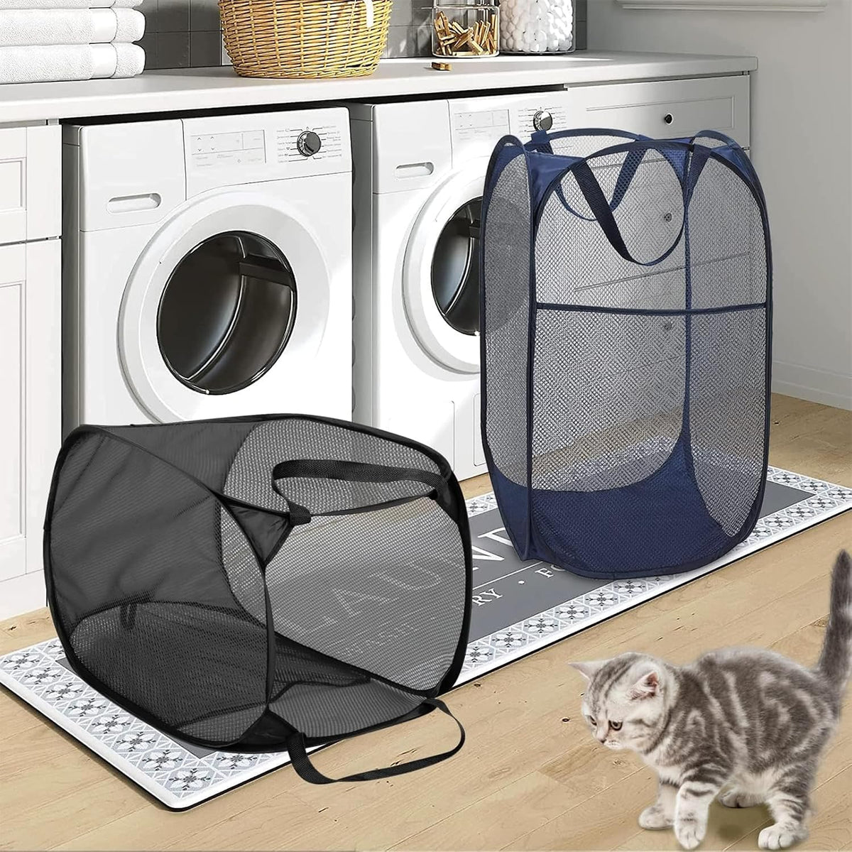 Deluxe Strong Mesh Pop up Laundry Hamper Basket with Side Pocket for Laundry Room, Bathroom, Kids Room, College Dorm or Travel Blush