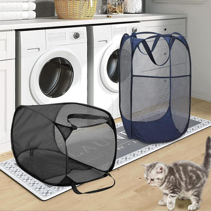 Deluxe Strong Mesh Pop up Laundry Hamper Basket with Side Pocket for Laundry Room, Bathroom, Kids Room, College Dorm or Travel Blush