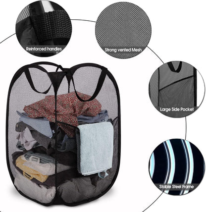 Deluxe Strong Mesh Pop up Laundry Hamper Basket with Side Pocket for Laundry Room, Bathroom, Kids Room, College Dorm or Travel Blush