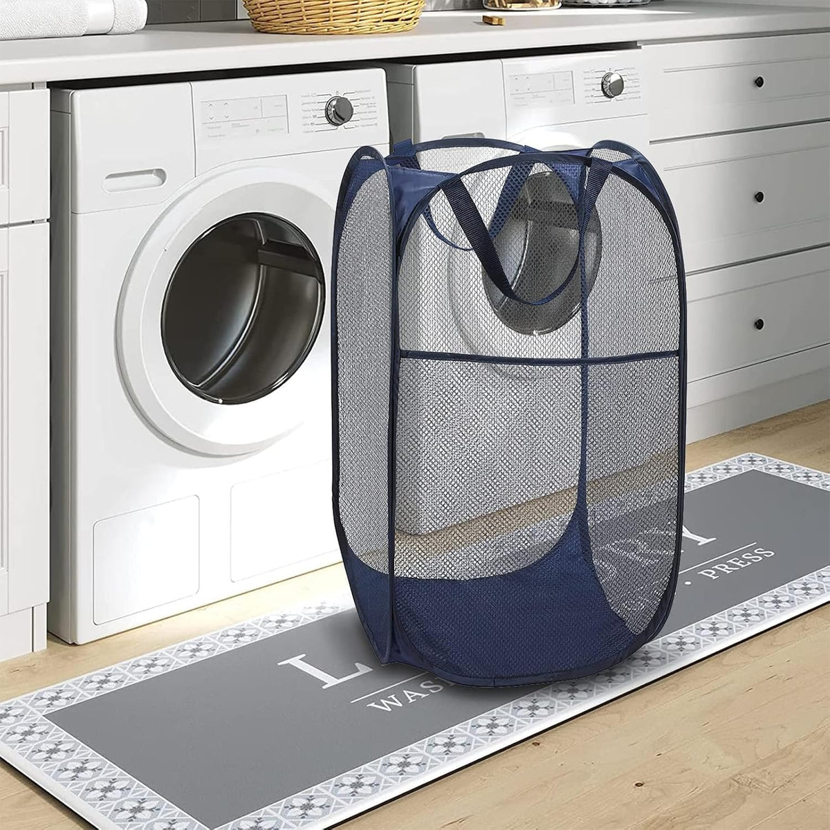 Deluxe Strong Mesh Pop up Laundry Hamper Basket with Side Pocket for Laundry Room, Bathroom, Kids Room, College Dorm or Travel Blush