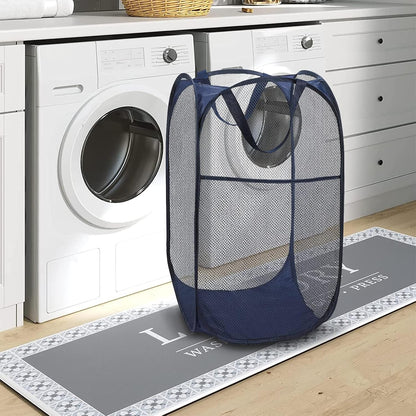 Deluxe Strong Mesh Pop up Laundry Hamper Basket with Side Pocket for Laundry Room, Bathroom, Kids Room, College Dorm or Travel Blush
