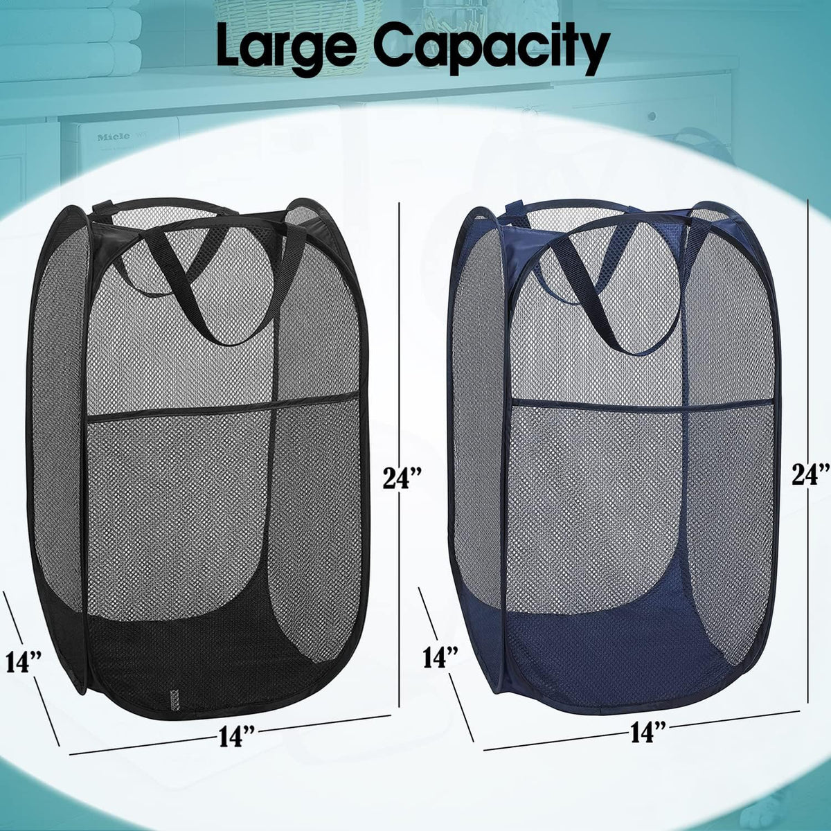 Deluxe Strong Mesh Pop up Laundry Hamper Basket with Side Pocket for Laundry Room, Bathroom, Kids Room, College Dorm or Travel Blush