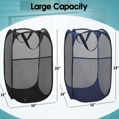 Deluxe Strong Mesh Pop up Laundry Hamper Basket with Side Pocket for Laundry Room, Bathroom, Kids Room, College Dorm or Travel Blush