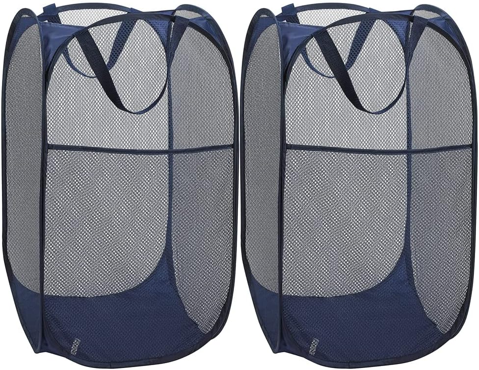 Deluxe Strong Mesh Pop up Laundry Hamper Basket with Side Pocket for Laundry Room, Bathroom, Kids Room, College Dorm or Travel Blush