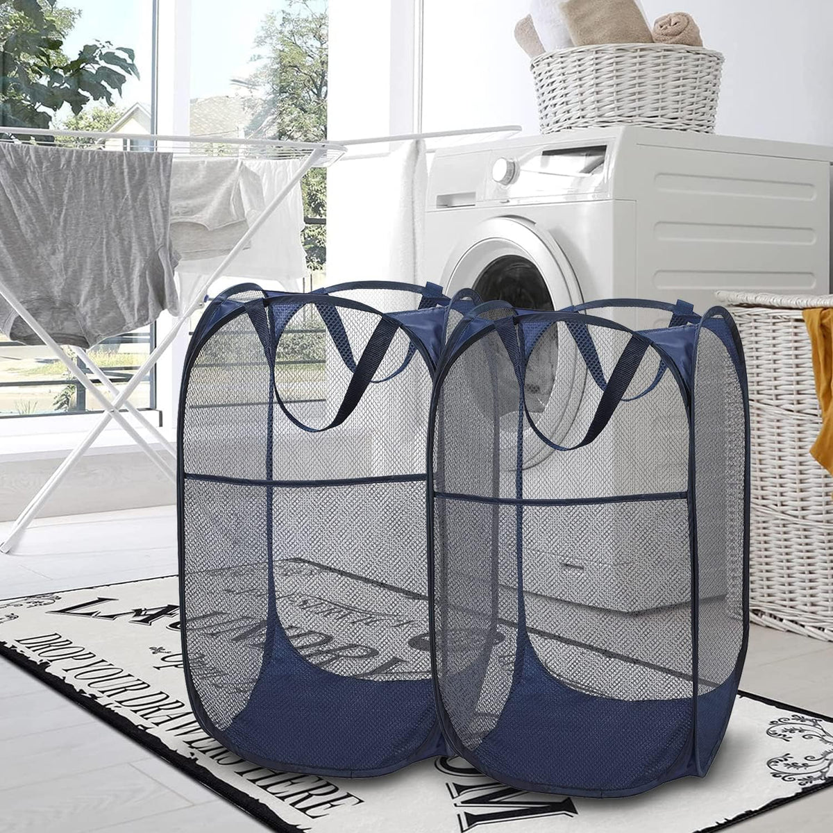 Deluxe Strong Mesh Pop up Laundry Hamper Basket with Side Pocket for Laundry Room, Bathroom, Kids Room, College Dorm or Travel Blush