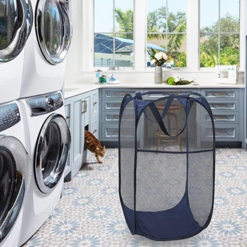 Deluxe Strong Mesh Pop up Laundry Hamper Basket with Side Pocket for Laundry Room, Bathroom, Kids Room, College Dorm or Travel Blush