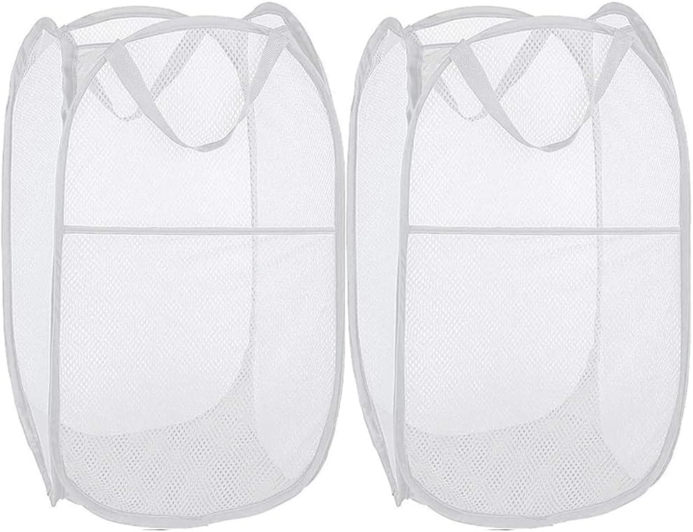 Deluxe Strong Mesh Pop up Laundry Hamper Basket with Side Pocket for Laundry Room, Bathroom, Kids Room, College Dorm or Travel Blush