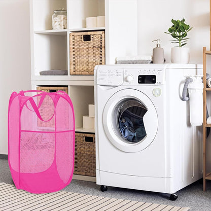 Deluxe Strong Mesh Pop up Laundry Hamper Basket with Side Pocket for Laundry Room, Bathroom, Kids Room, College Dorm or Travel Blush