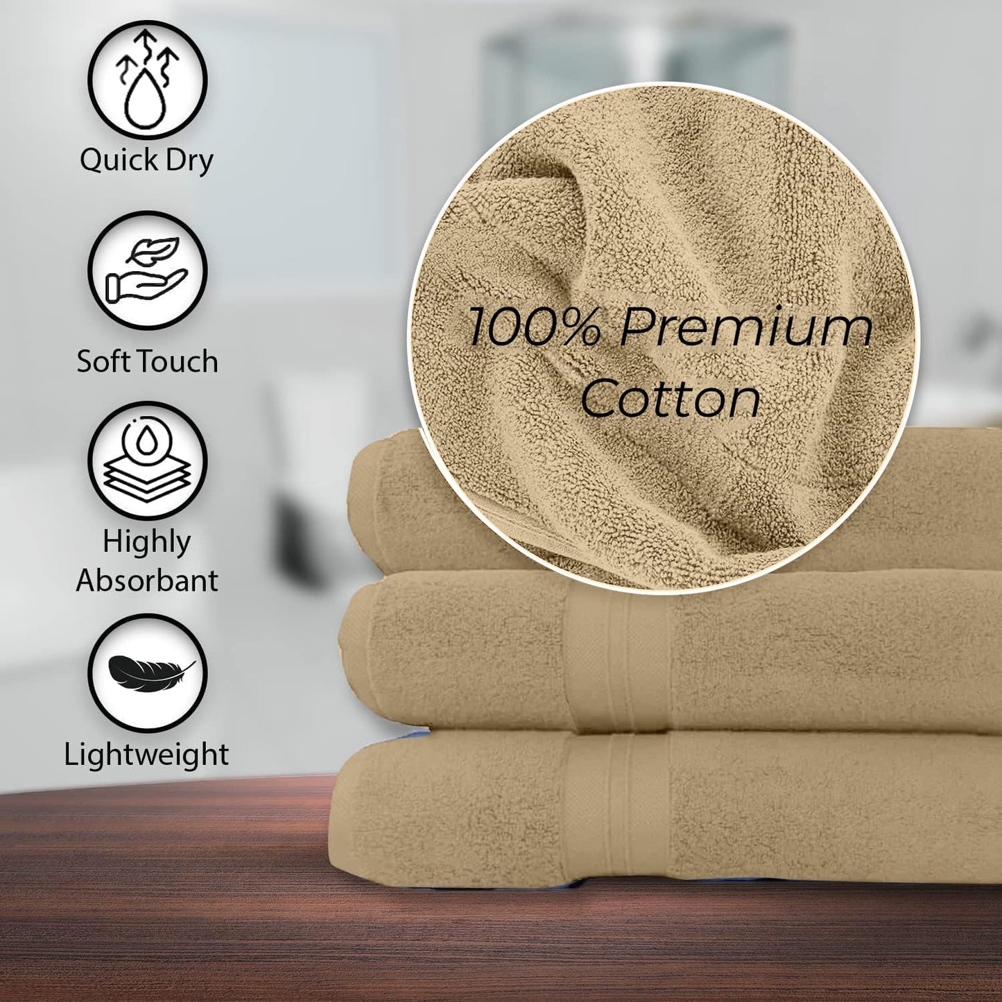 100% Cotton Bath Towels, 24x48 Pack of 6 Towels, Quick Dry, Highly Absorbent, Soft Feel Towel, Gym, Spa, Bathroom, Shower, Pool, Luxury Soft Towels (Grey, 24x48-6 Pack)