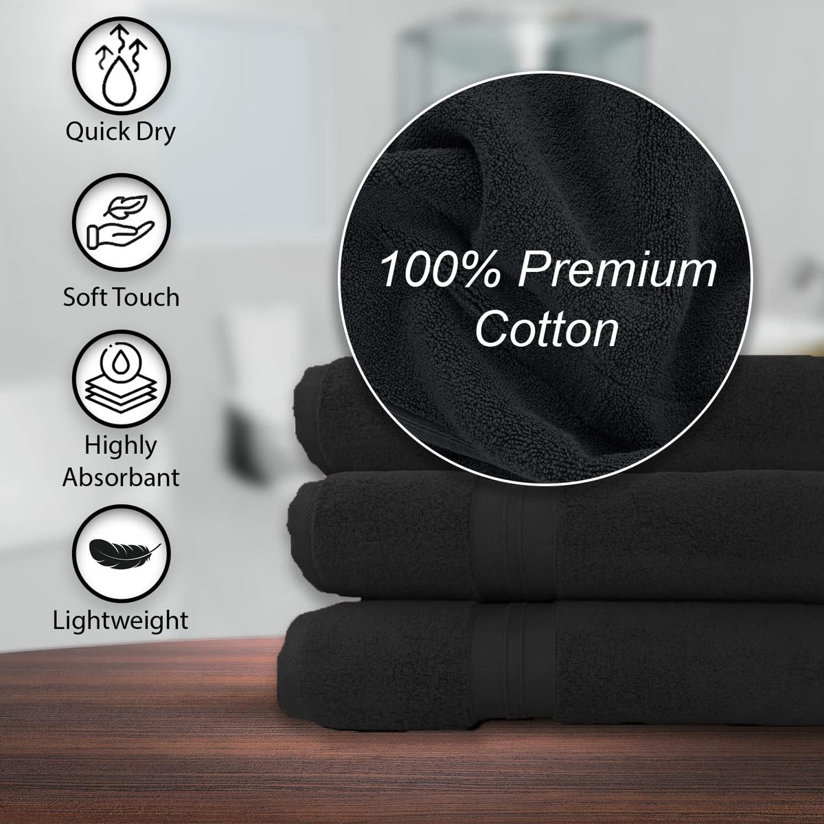 100% Cotton Bath Towels, 24x48 Pack of 6 Towels, Quick Dry, Highly Absorbent, Soft Feel Towel, Gym, Spa, Bathroom, Shower, Pool, Luxury Soft Towels (Grey, 24x48-6 Pack)