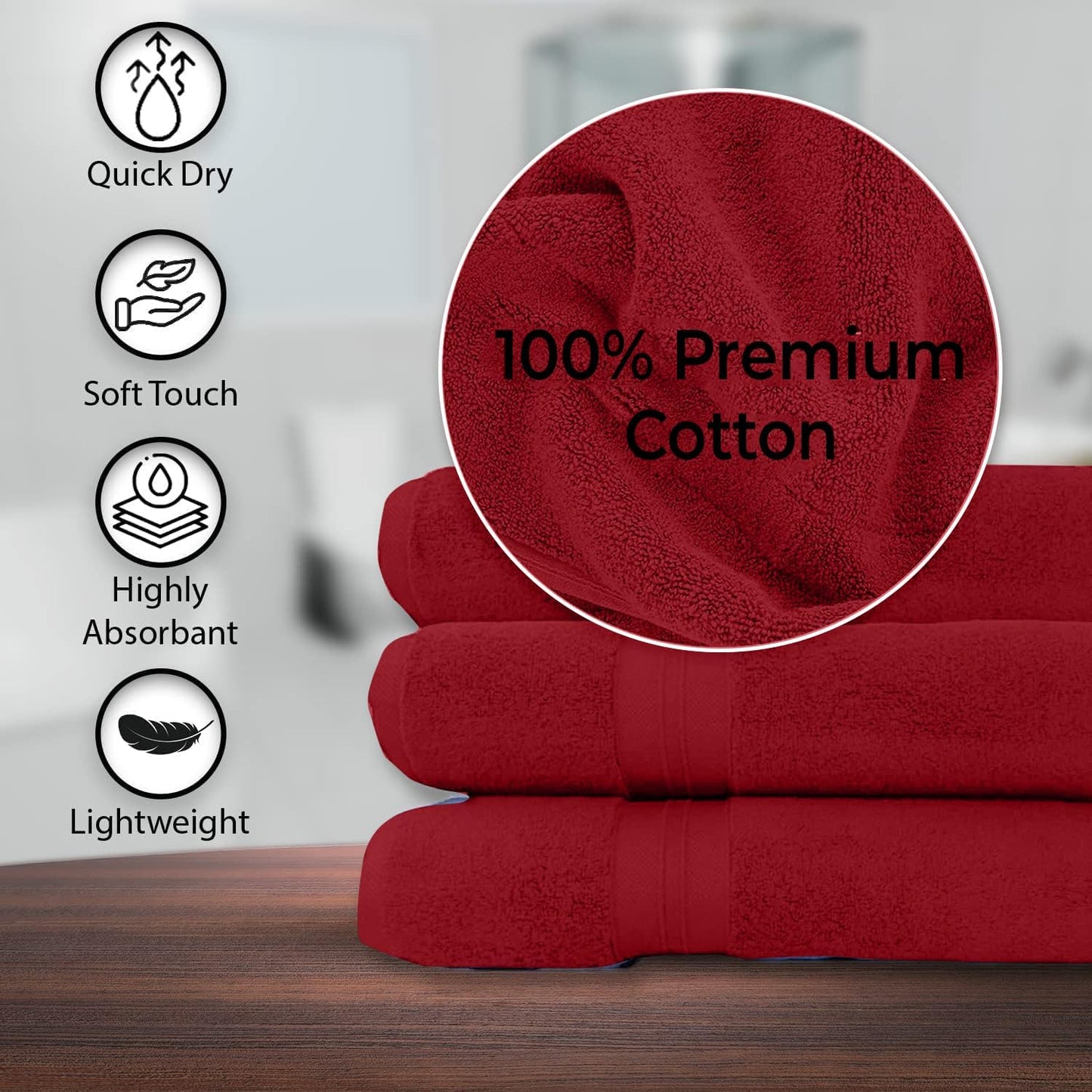 100% Cotton Bath Towels, 24x48 Pack of 6 Towels, Quick Dry, Highly Absorbent, Soft Feel Towel, Gym, Spa, Bathroom, Shower, Pool, Luxury Soft Towels (Grey, 24x48-6 Pack)