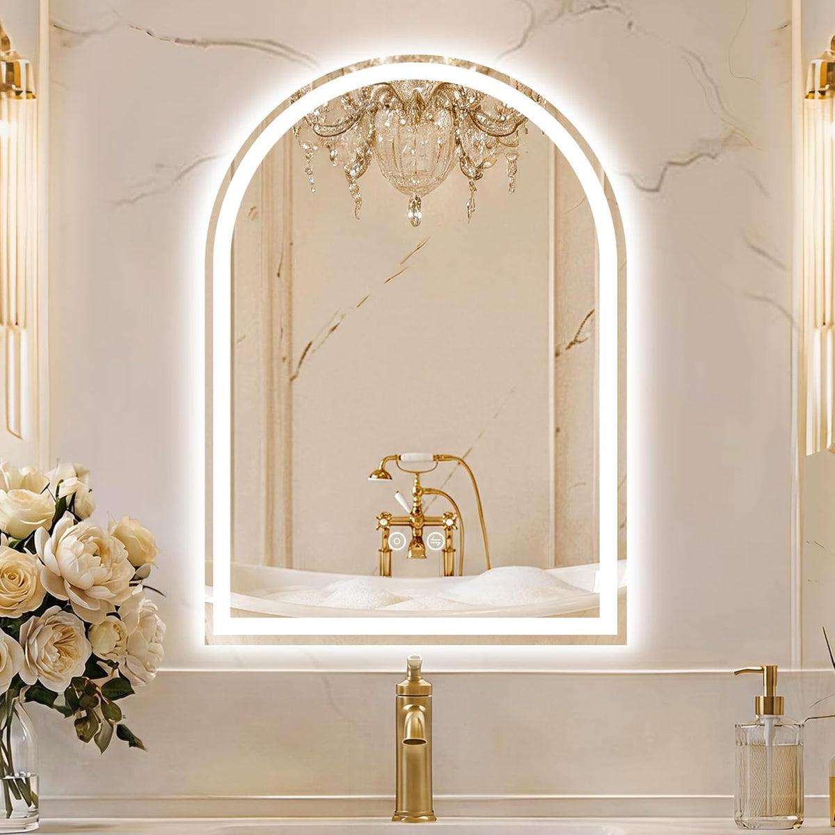 Arched LED Bathroom Mirror with Lights, 24" x 36" Lighted Vanity Mirror