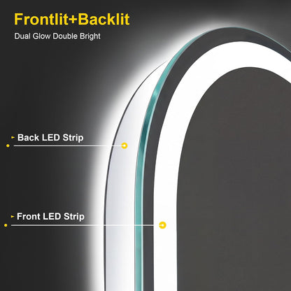 Arched LED Bathroom Mirror with Lights, 24" x 36" Lighted Vanity Mirror