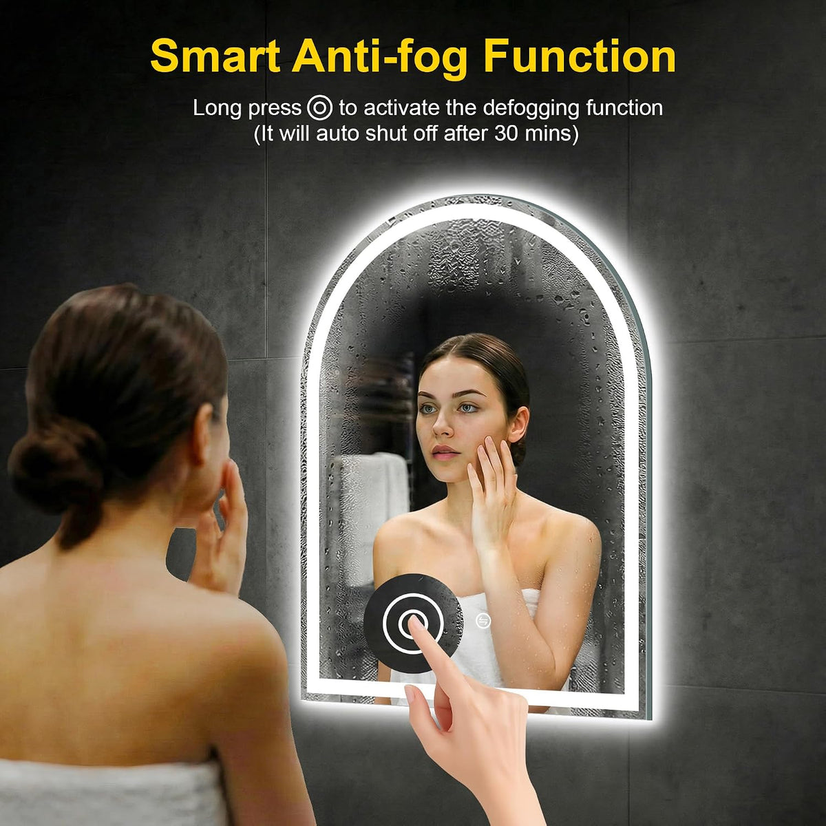 Arched LED Bathroom Mirror with Lights, 24" x 36" Lighted Vanity Mirror