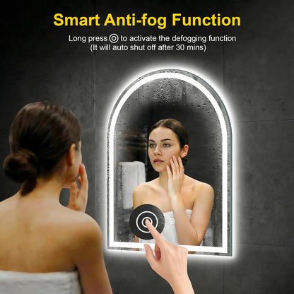 Arched LED Bathroom Mirror with Lights, 24" x 36" Lighted Vanity Mirror