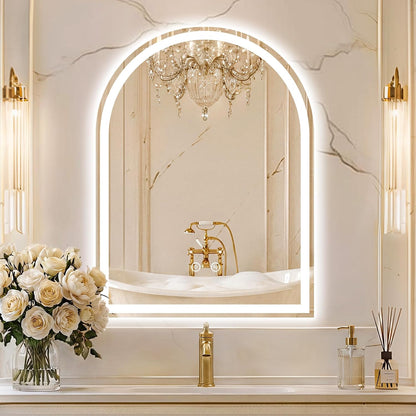 Arched LED Bathroom Mirror with Lights, 24" x 36" Lighted Vanity Mirror