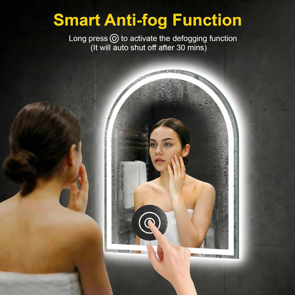 Arched LED Bathroom Mirror with Lights, 24" x 36" Lighted Vanity Mirror