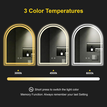 Arched LED Bathroom Mirror with Lights, 24" x 36" Lighted Vanity Mirror
