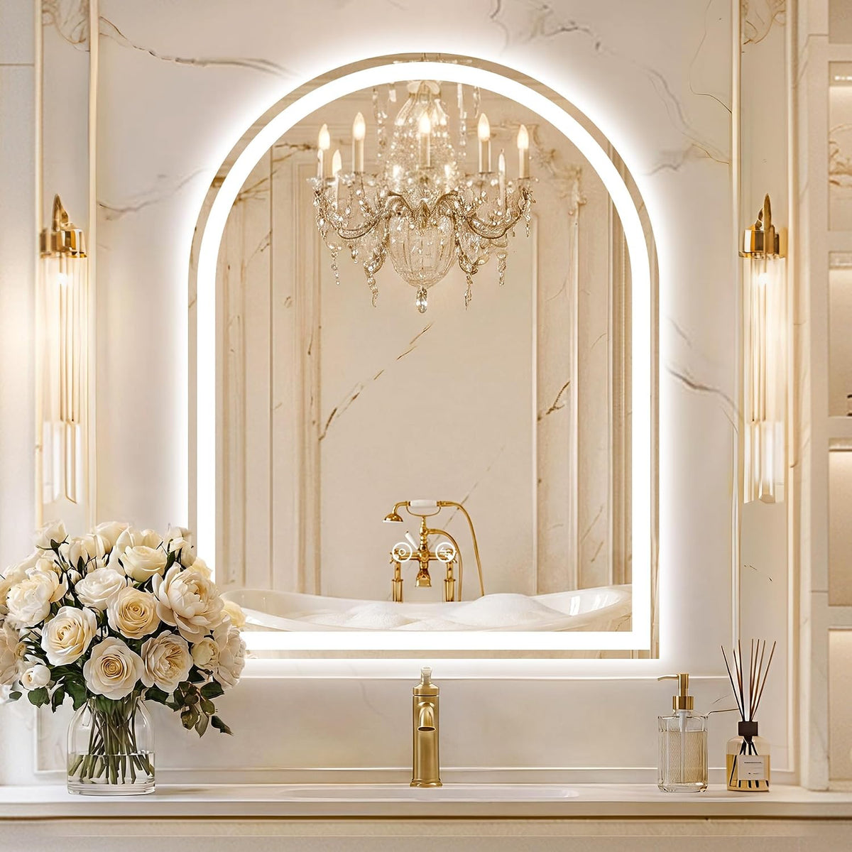 Arched LED Bathroom Mirror with Lights, 24" x 36" Lighted Vanity Mirror