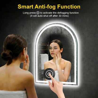 Arched LED Bathroom Mirror with Lights, 24" x 36" Lighted Vanity Mirror