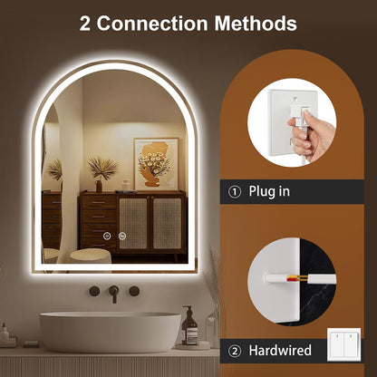 Arched LED Bathroom Mirror with Lights, 24" x 36" Lighted Vanity Mirror