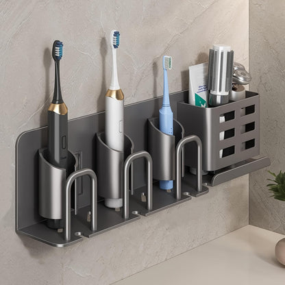Electric Toothbrush Holder Wall Mounted - Aluminum, 3-Slot, Gray
