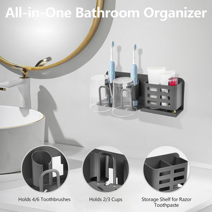 Electric Toothbrush Holder Wall Mounted - Aluminum, 3-Slot, Gray