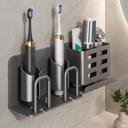 Electric Toothbrush Holder Wall Mounted - Aluminum, 3-Slot, Gray
