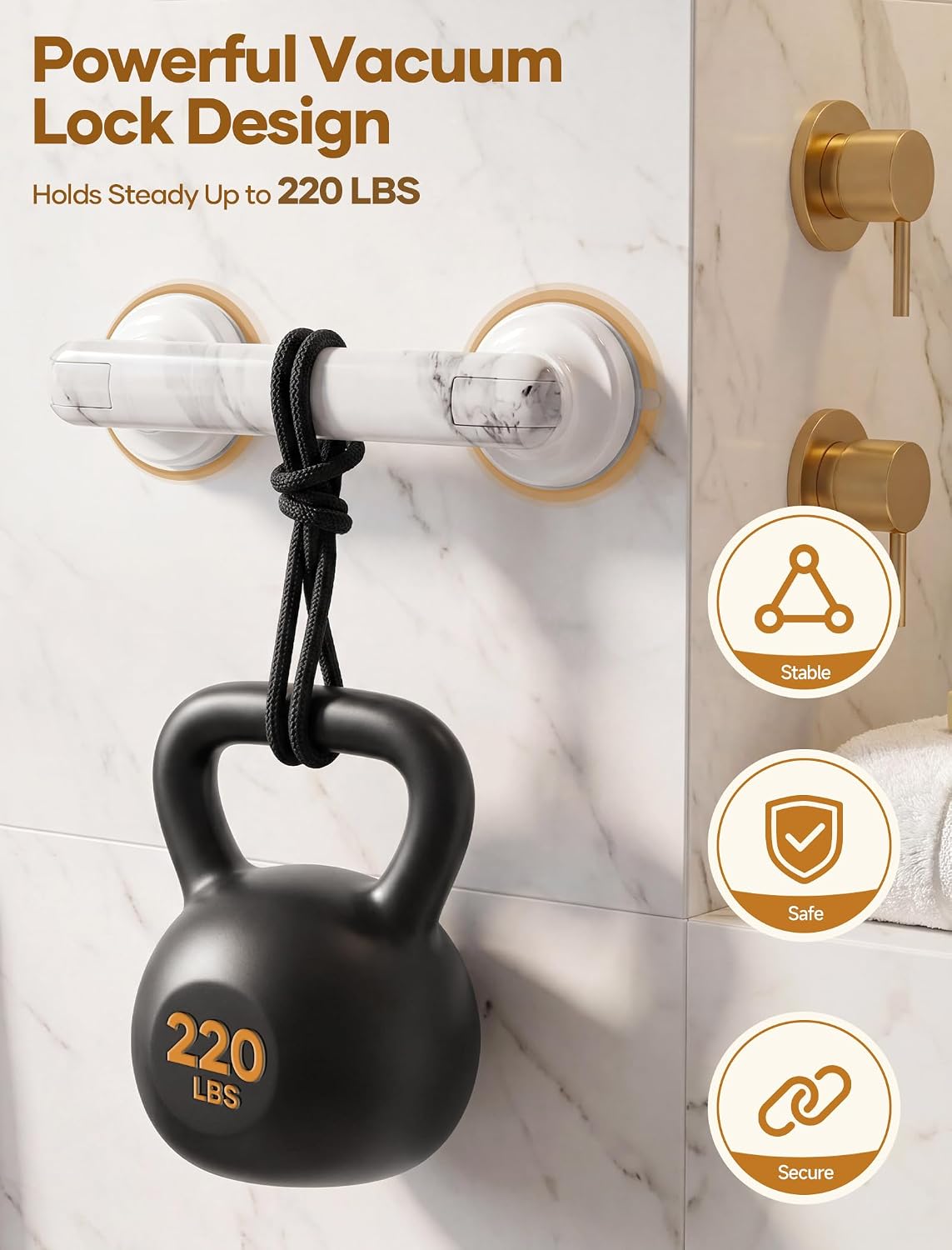Grab Bars for Bathtubs and Showers Handles for the Elderly and People in Need,2026 New Powerful Suction Cup,No Drilling Required(Yellow-1 Pack)