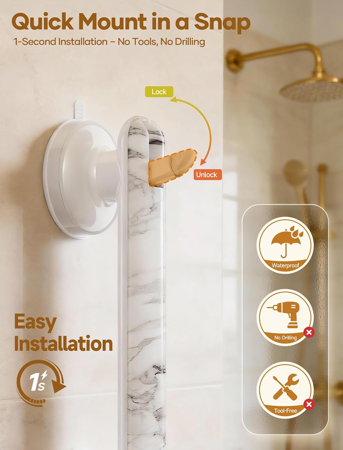 Grab Bars for Bathtubs and Showers Handles for the Elderly and People in Need,2026 New Powerful Suction Cup,No Drilling Required(Yellow-1 Pack)