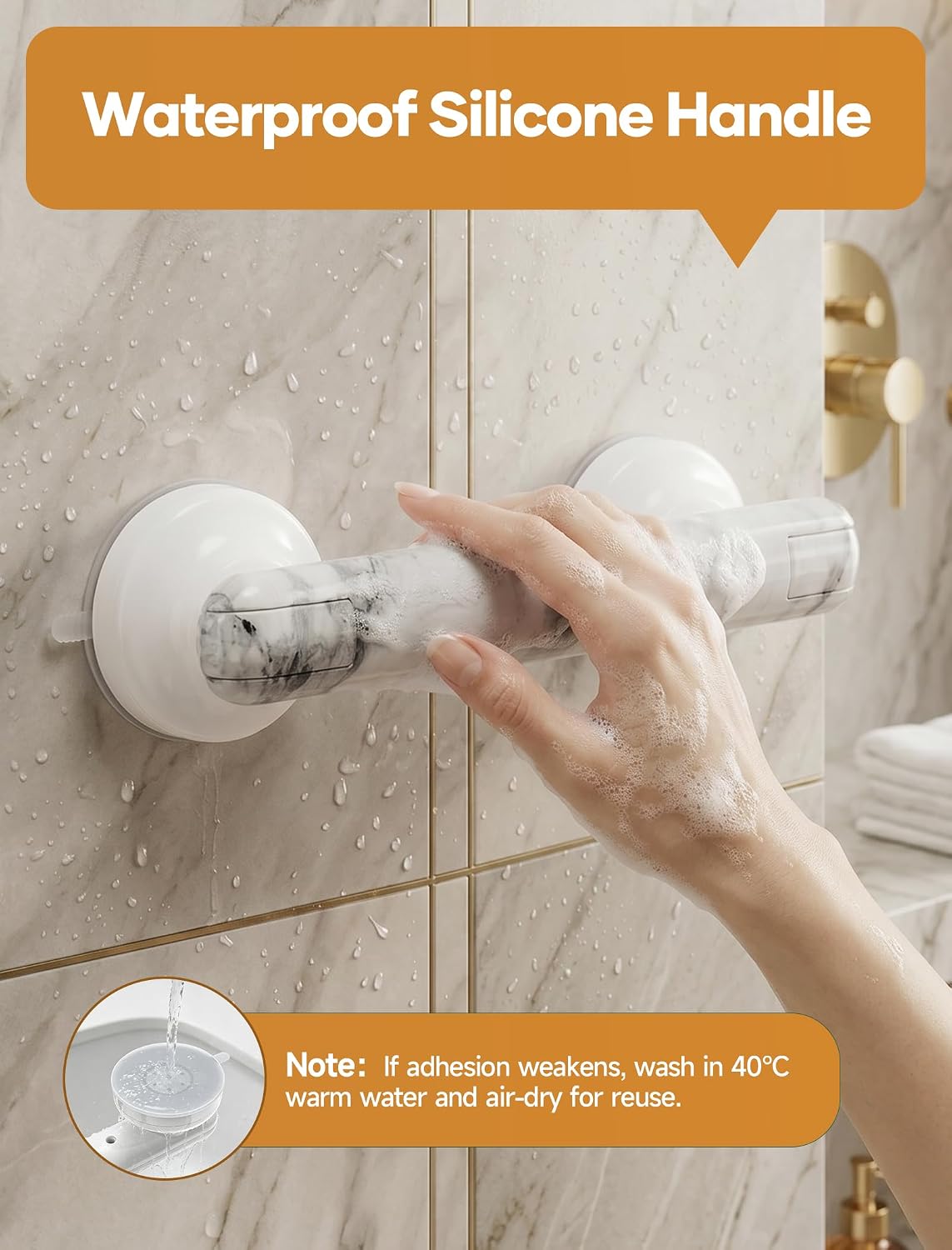 Grab Bars for Bathtubs and Showers Handles for the Elderly and People in Need,2026 New Powerful Suction Cup,No Drilling Required(Yellow-1 Pack)