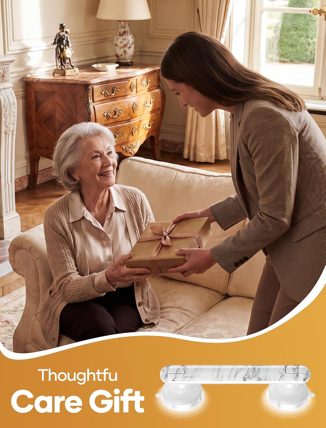 Grab Bars for Bathtubs and Showers Handles for the Elderly and People in Need,2026 New Powerful Suction Cup,No Drilling Required(Yellow-1 Pack)