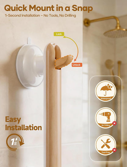 Grab Bars for Bathtubs and Showers Handles for the Elderly and People in Need,2026 New Powerful Suction Cup,No Drilling Required(Yellow-1 Pack)