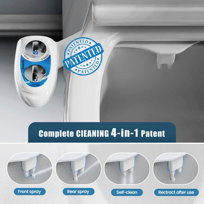 Bidet Attachment for Toilet, Non-Electric Self-Cleaning Bidet Seat Attachment, Fresh Cold Bidet Attachment for Feminine/Posterior Wash, with Adjustable Pressure Control (Blue/White)