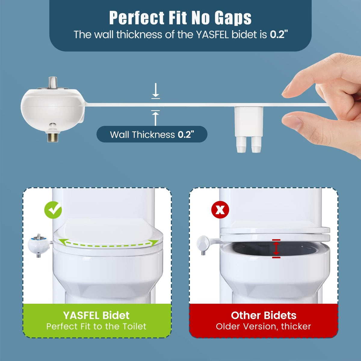 Bidet Attachment for Toilet, Non-Electric Self-Cleaning Bidet Seat Attachment, Fresh Cold Bidet Attachment for Feminine/Posterior Wash, with Adjustable Pressure Control (Blue/White)