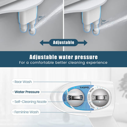 Bidet Attachment for Toilet, Non-Electric Self-Cleaning Bidet Seat Attachment, Fresh Cold Bidet Attachment for Feminine/Posterior Wash, with Adjustable Pressure Control (Blue/White)