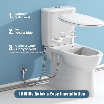 Bidet Attachment for Toilet, Non-Electric Self-Cleaning Bidet Seat Attachment, Fresh Cold Bidet Attachment for Feminine/Posterior Wash, with Adjustable Pressure Control (Blue/White)