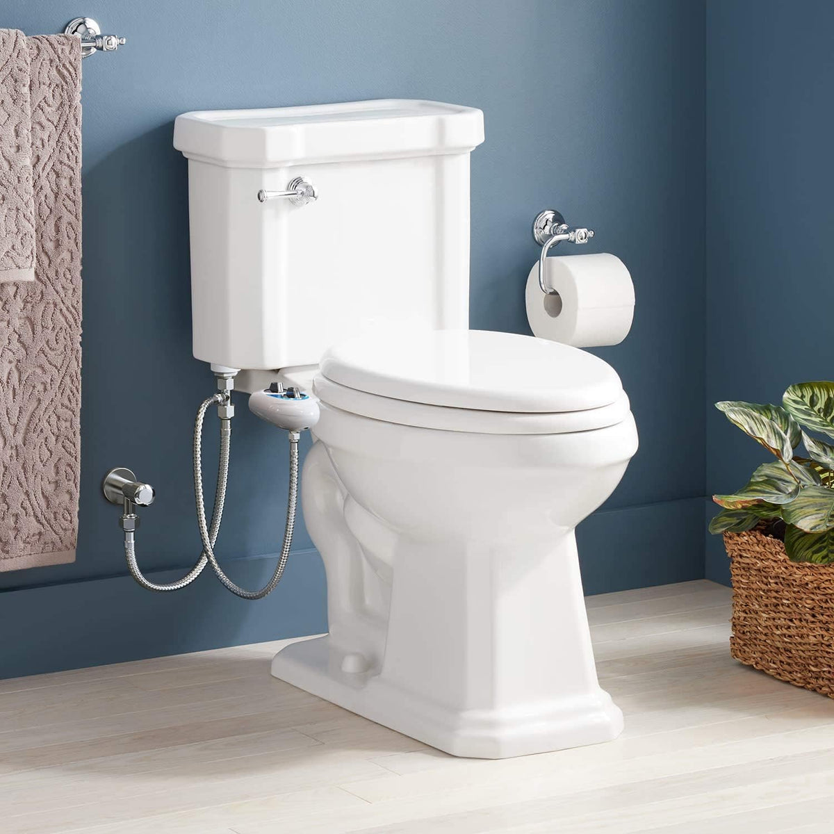 Bidet Attachment for Toilet, Non-Electric Self-Cleaning Bidet Seat Attachment, Fresh Cold Bidet Attachment for Feminine/Posterior Wash, with Adjustable Pressure Control (Blue/White)