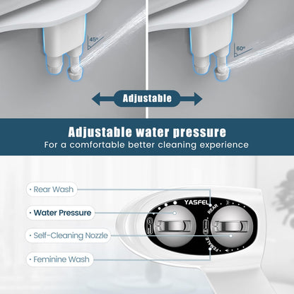 Bidet Attachment for Toilet, Non-Electric Self-Cleaning Bidet Seat Attachment, Fresh Cold Bidet Attachment for Feminine/Posterior Wash, with Adjustable Pressure Control (Blue/White)