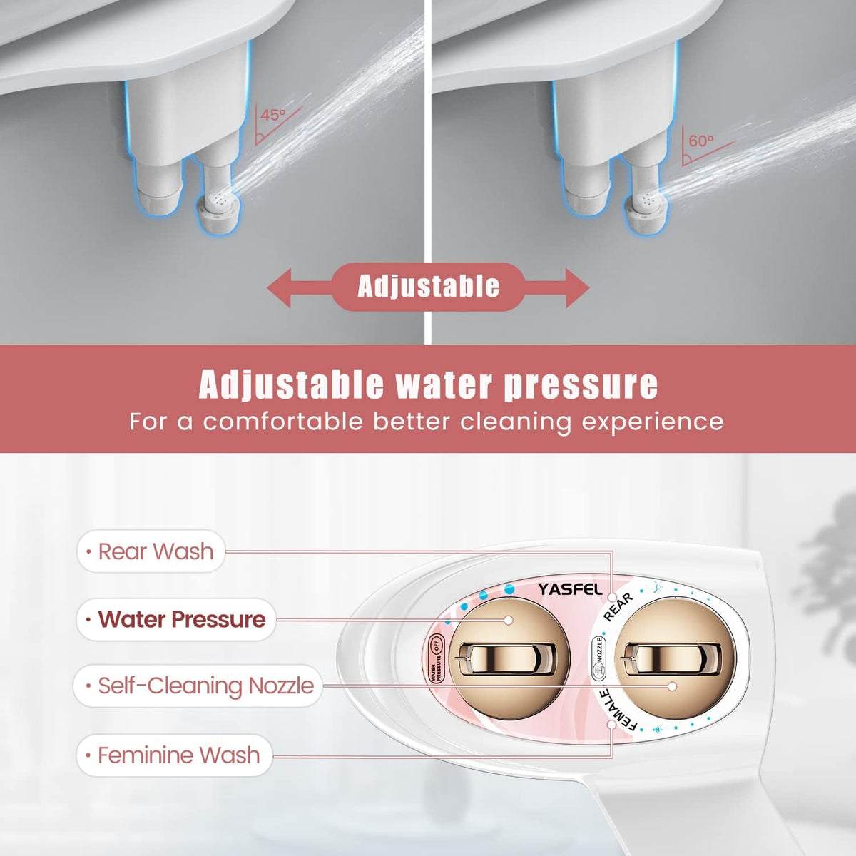 Bidet Attachment for Toilet, Non-Electric Self-Cleaning Bidet Seat Attachment, Fresh Cold Bidet Attachment for Feminine/Posterior Wash, with Adjustable Pressure Control (Blue/White)
