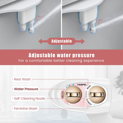 Bidet Attachment for Toilet, Non-Electric Self-Cleaning Bidet Seat Attachment, Fresh Cold Bidet Attachment for Feminine/Posterior Wash, with Adjustable Pressure Control (Blue/White)