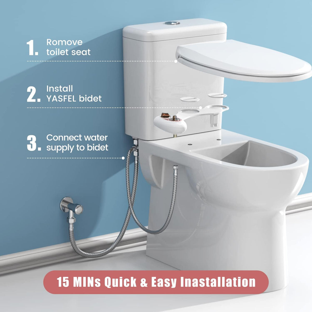 Bidet Attachment for Toilet, Non-Electric Self-Cleaning Bidet Seat Attachment, Fresh Cold Bidet Attachment for Feminine/Posterior Wash, with Adjustable Pressure Control (Blue/White)