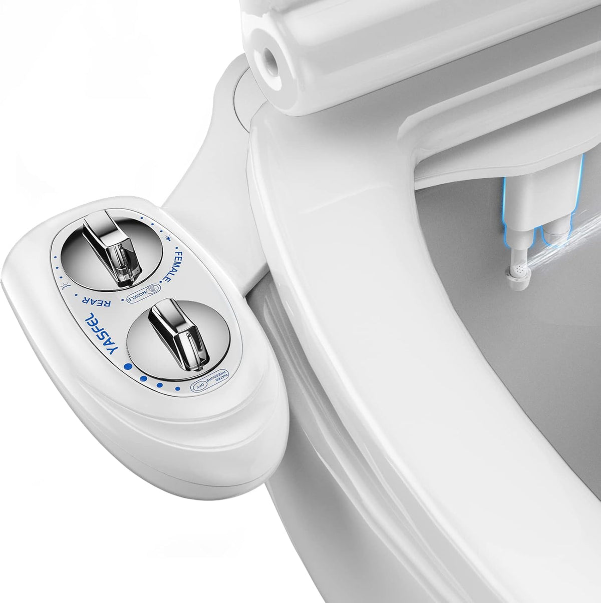 Bidet Attachment for Toilet, Non-Electric Self-Cleaning Bidet Seat Attachment, Fresh Cold Bidet Attachment for Feminine/Posterior Wash, with Adjustable Pressure Control (Blue/White)